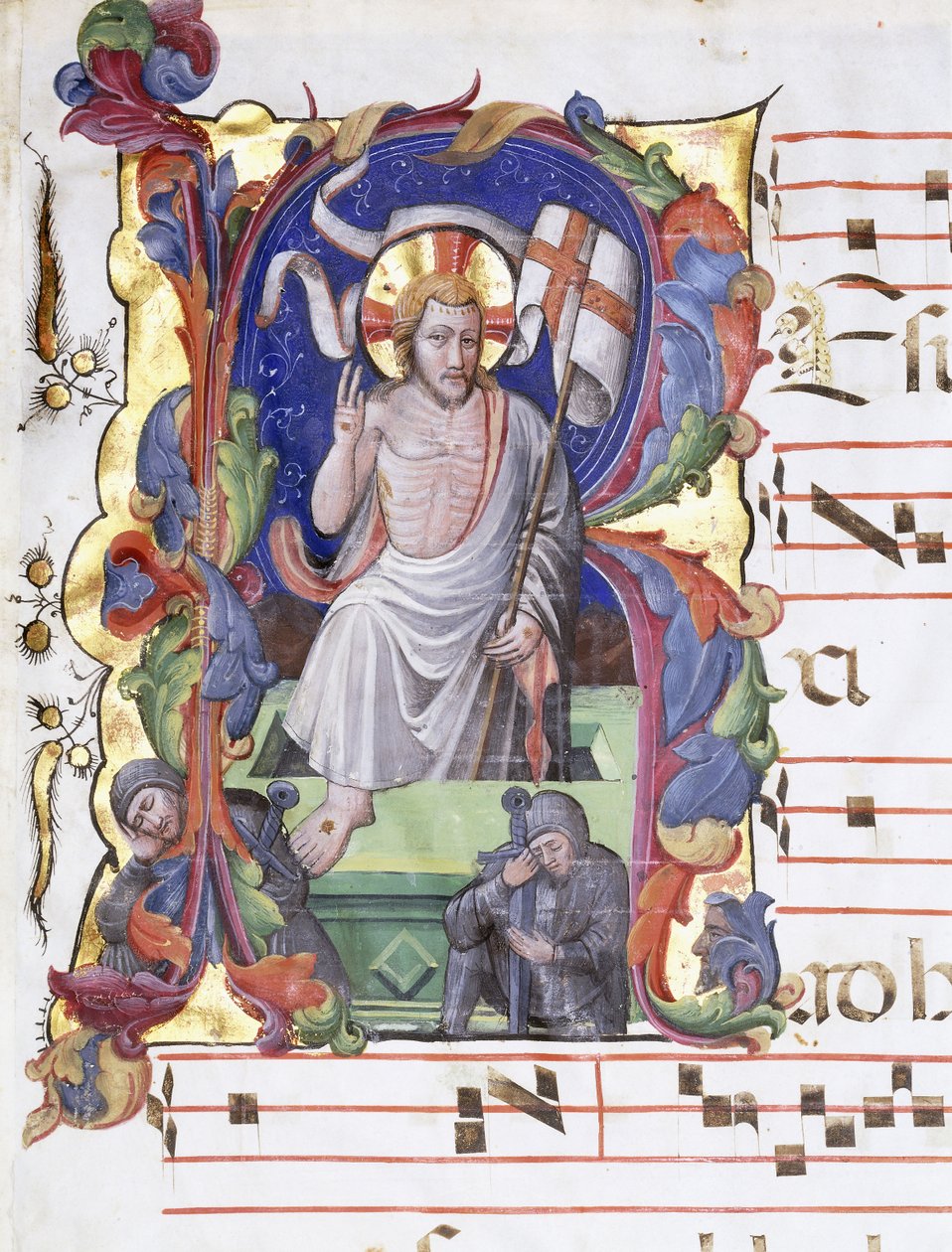 Meget stort historiebogstav "A", der viser opstandelsen, ca. 1400-1450 af Tuscan School