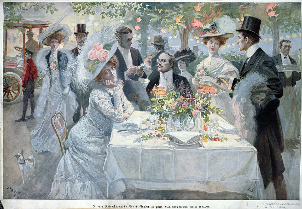 I en restaurant i Bois de Boulogne i Paris, slutningen af det 19. århundrede af U de Parns