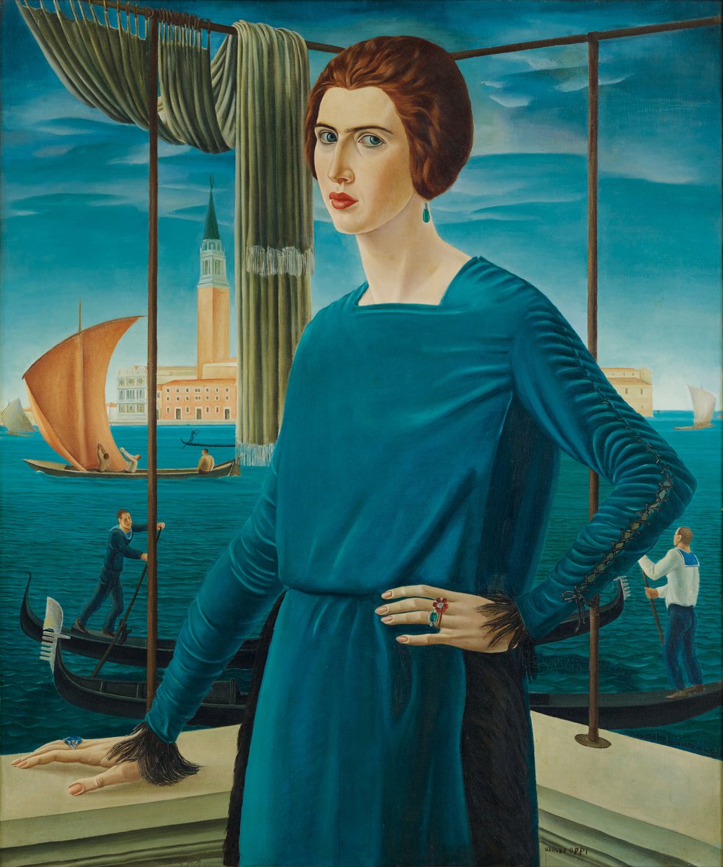 Kunstnerens kone med Venedig i baggrunden, 1921. af Ubaldo Oppi