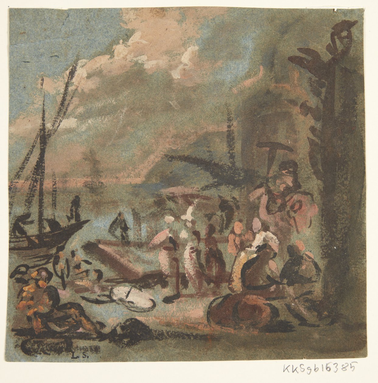 Figurscene ved kyst af Ubekendt