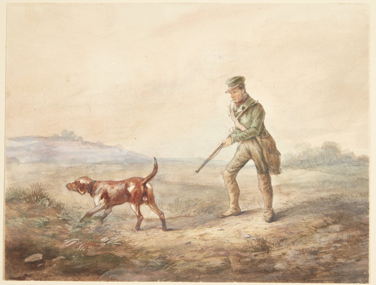 Landskab med en jæger og hans hund af Ubekendt