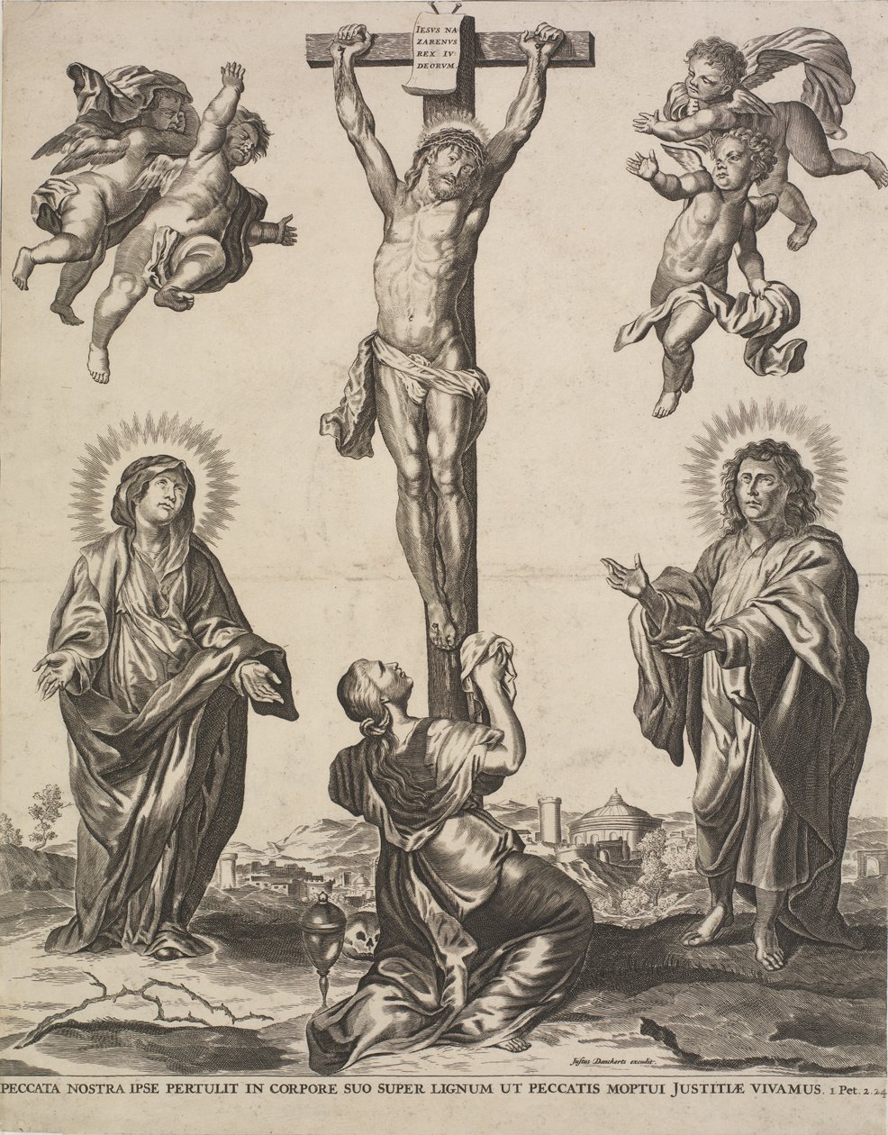 Kristus på korset, med Jomfruen, Maria Magdalena og Johannes og fire engle af Ubekendt KKSgb5444