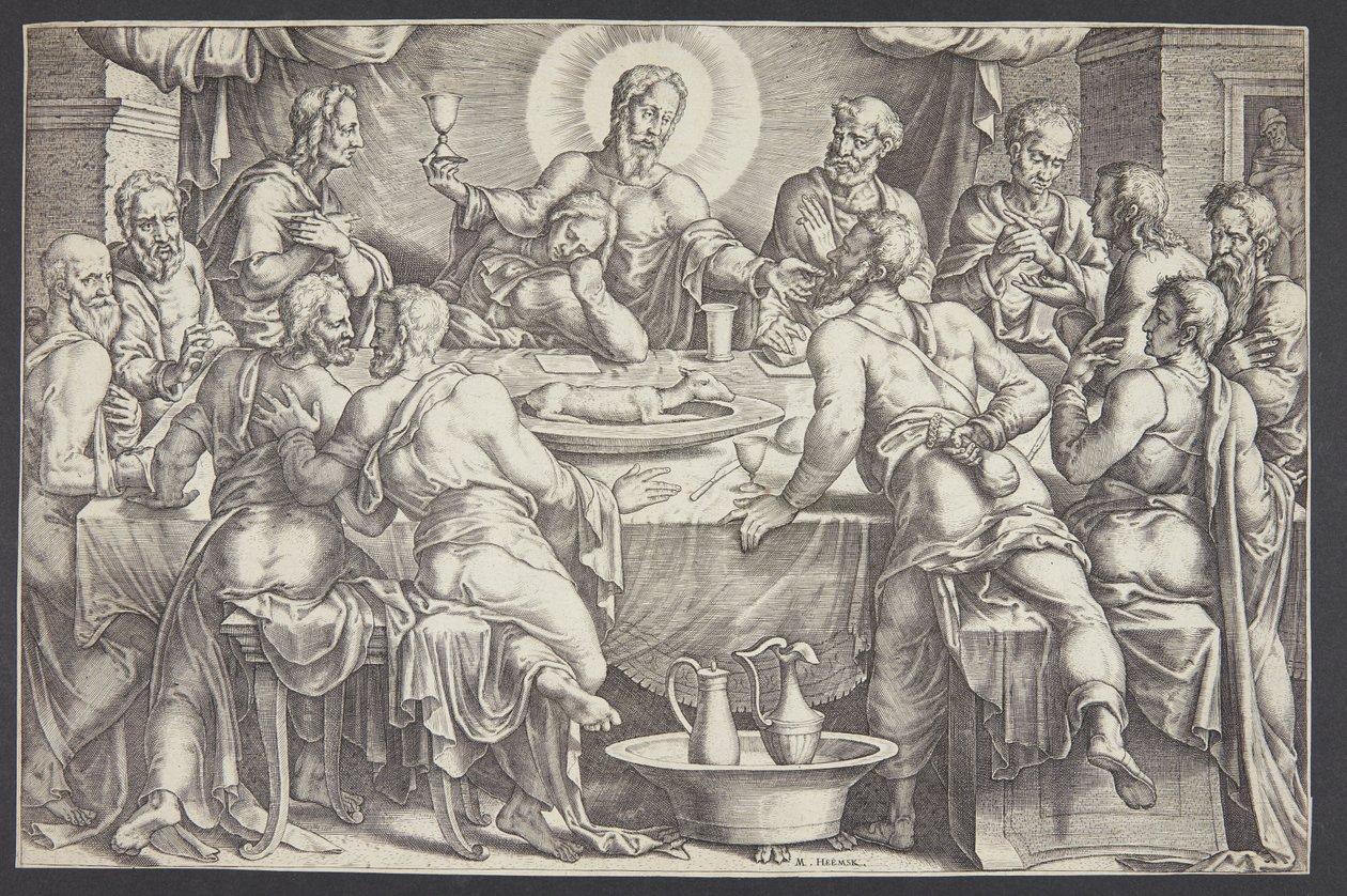 Kristus forudsagde Judas Iskariots forræderi ved den sidste nadver af Ubekendt efter Maarten van Heemskerck