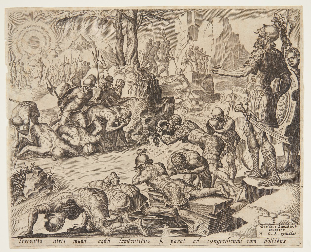 Gideon ser på, hvordan soldaterne drikker af Ubekendt efter Maarten van Heemskerck