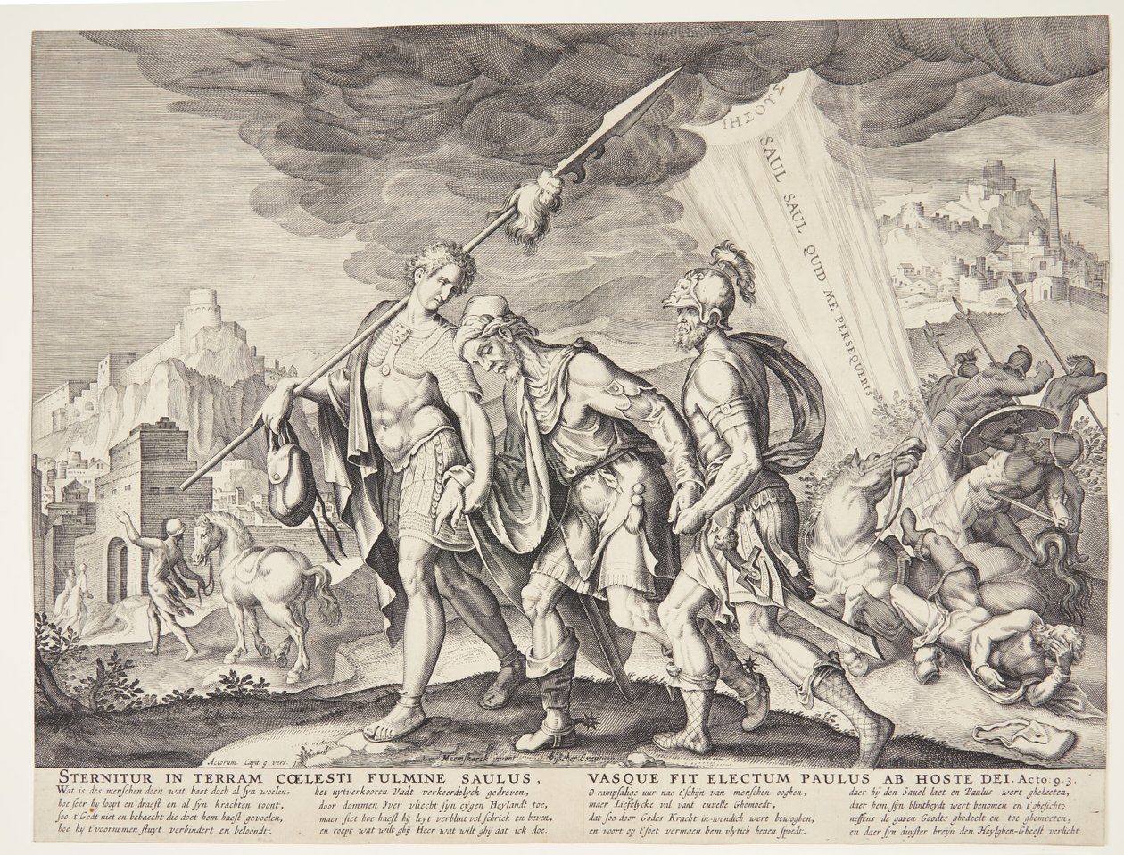 Den blinde Saul førte til Damaskus af Ubekendt efter Philips Galle efter forlæg af Maarten van Heemskerck