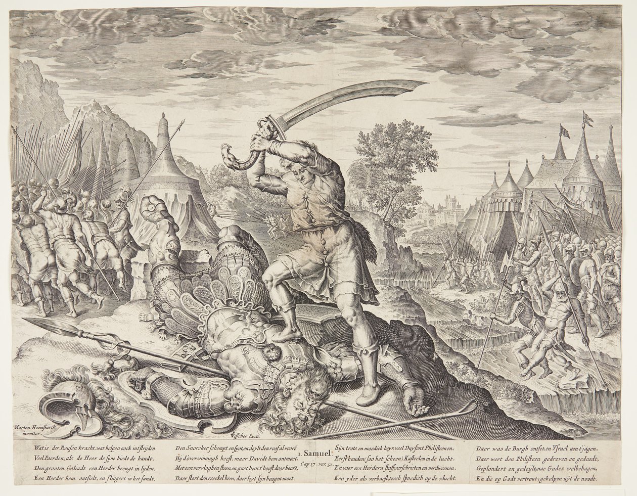 David skærer Goliats hoved af af Ubekendt efter ubekendt efter Maarten van Heemskerck