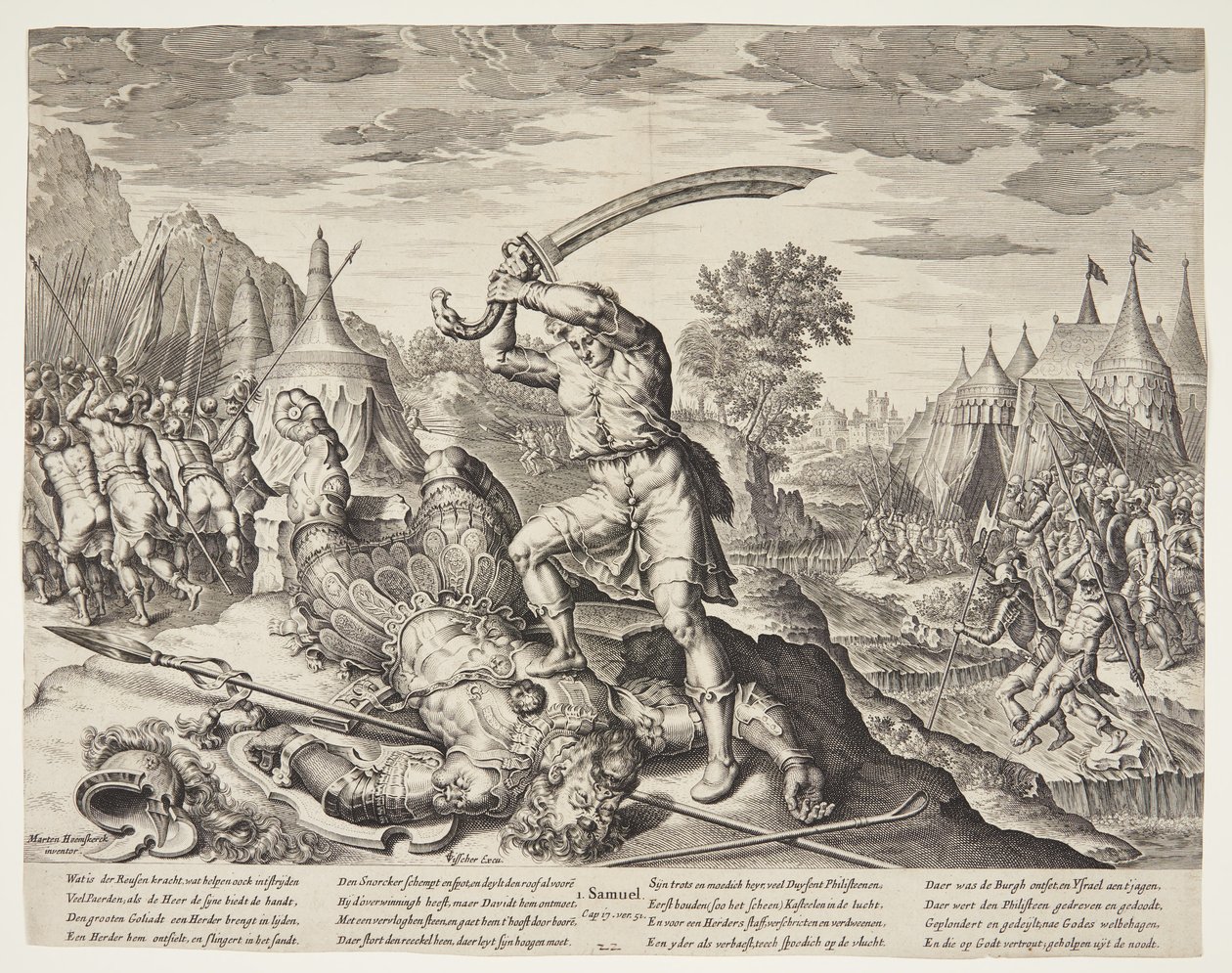 David skærer Goliats hoved af af Ubekendt efter ubekendt efter Maarten van Heemskerck