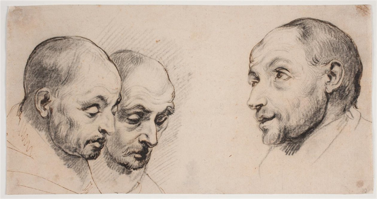 Tre mandshoveder af Ubekendt kopist efter Anthony van Dyck