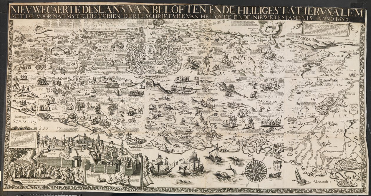 Ny carte des lants af løfter og den hellige by Ierusalem. af Ubekendt nederlandsk aktiv midten af 1600 tallet