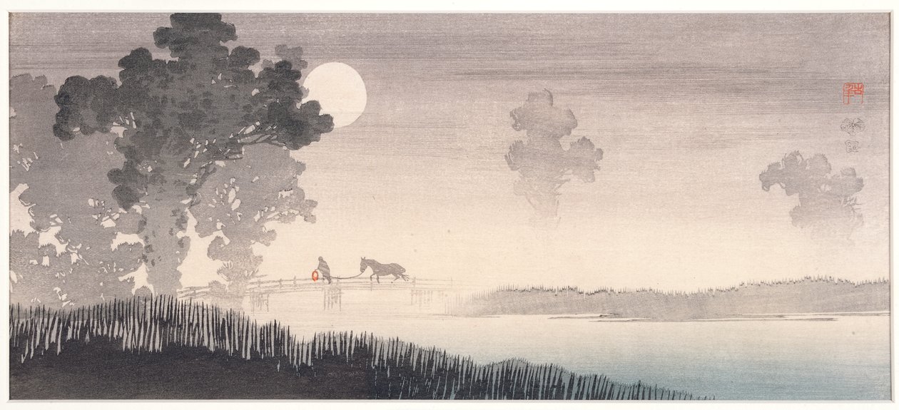 Tåget måneskinslandskab, 1895-1910 (træblok) af Uehara Konen