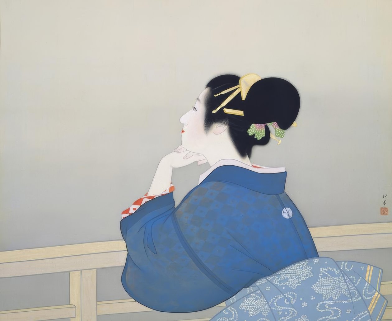 En kvinde venter på, at månen står op af Uemura Shoen
