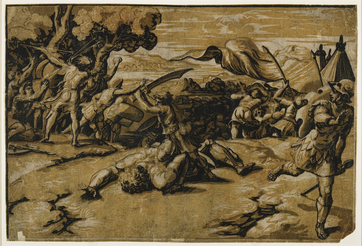David dræber Goliat, ca. 1518 af Ugo da Carpi