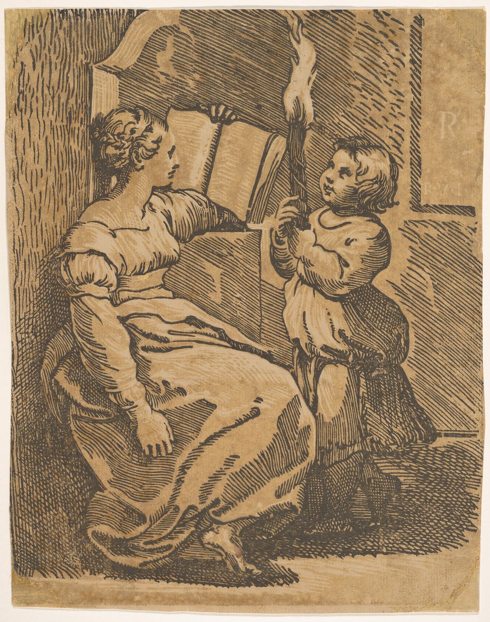 En Sybil-læsning til højre, ca. 1517-18. af Ugo da Carpi