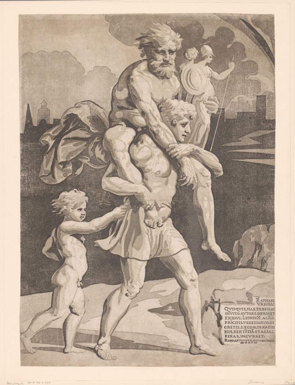 Aeneas flygter med sin familie fra Troja af Ugo da Carpi