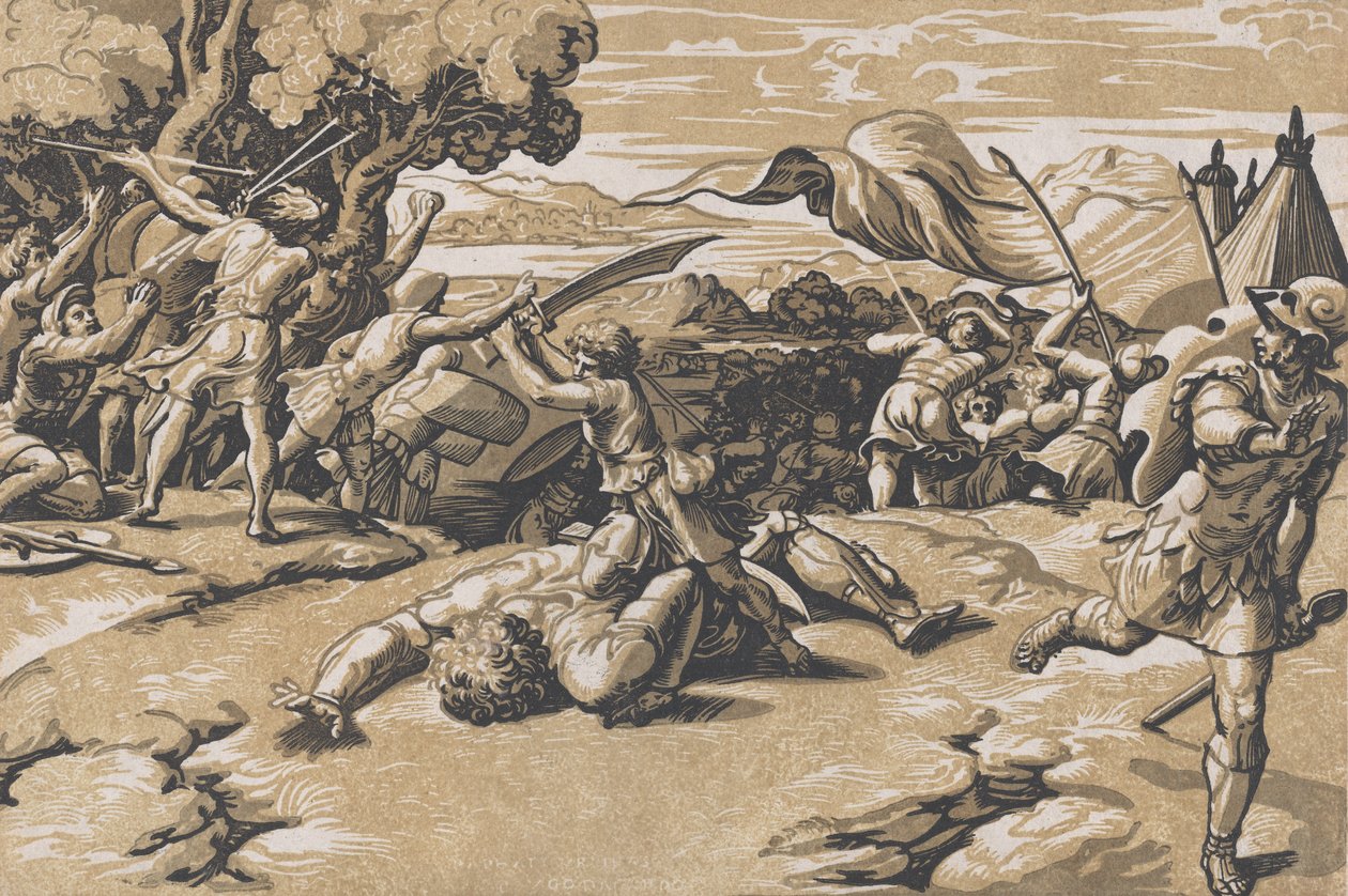 David og Goliat, ca. 1520-27. af Ugo da Carpi