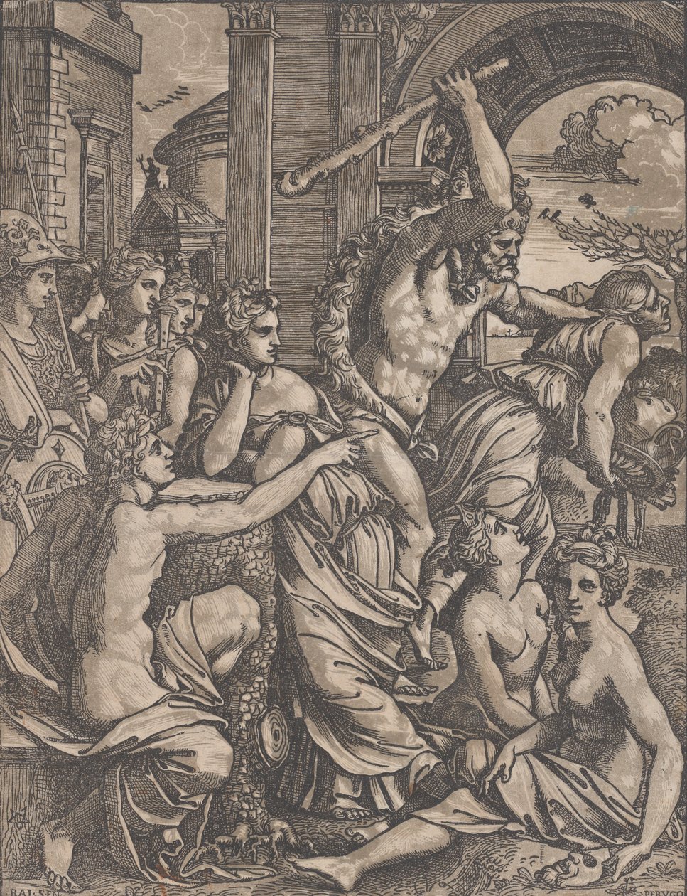 Hercules jager Grådighed fra Musernes Tempel, ca. 1520-27. af Ugo da Carpi