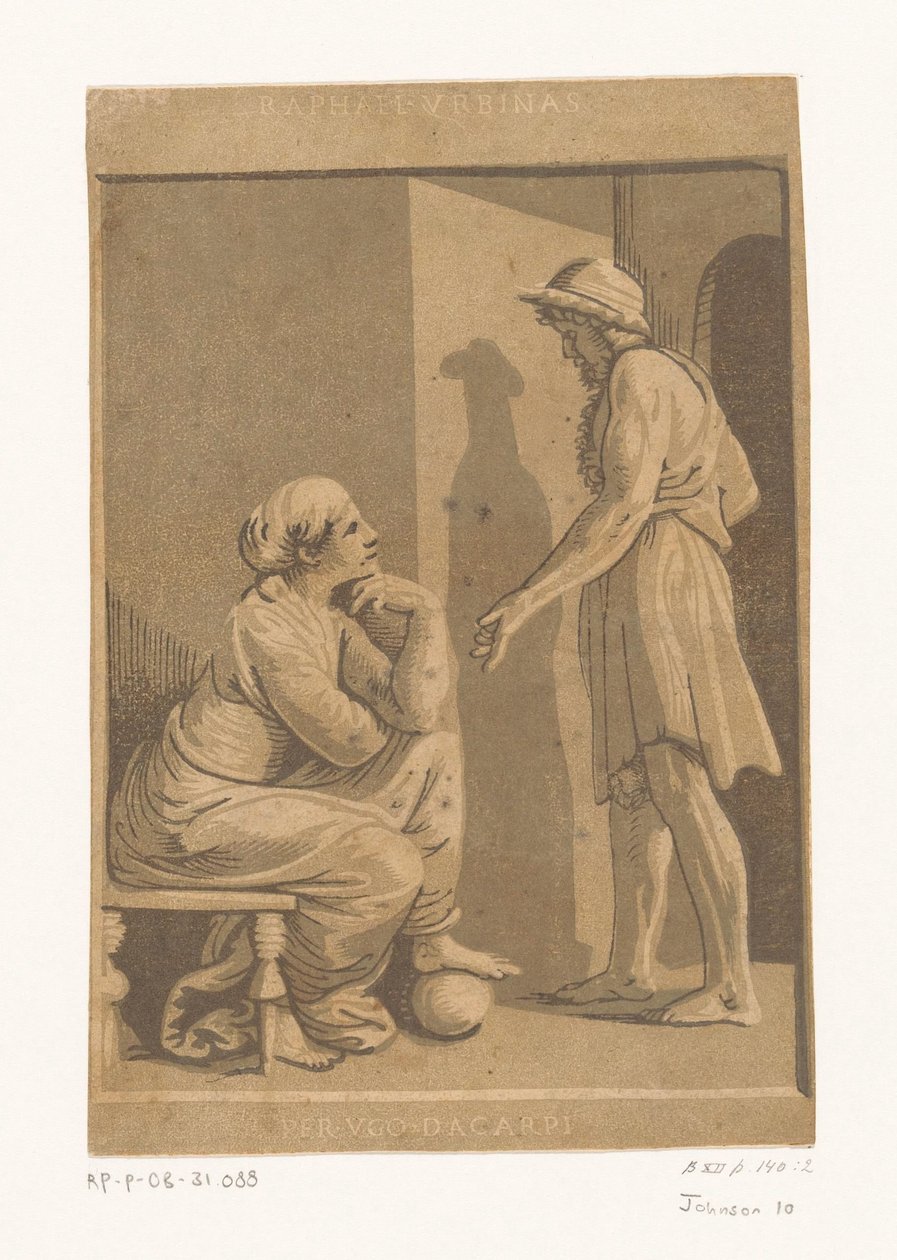 Stående mand og siddende kvinde Kunstner Raphael og hans elskerinde af Ugo da Carpi