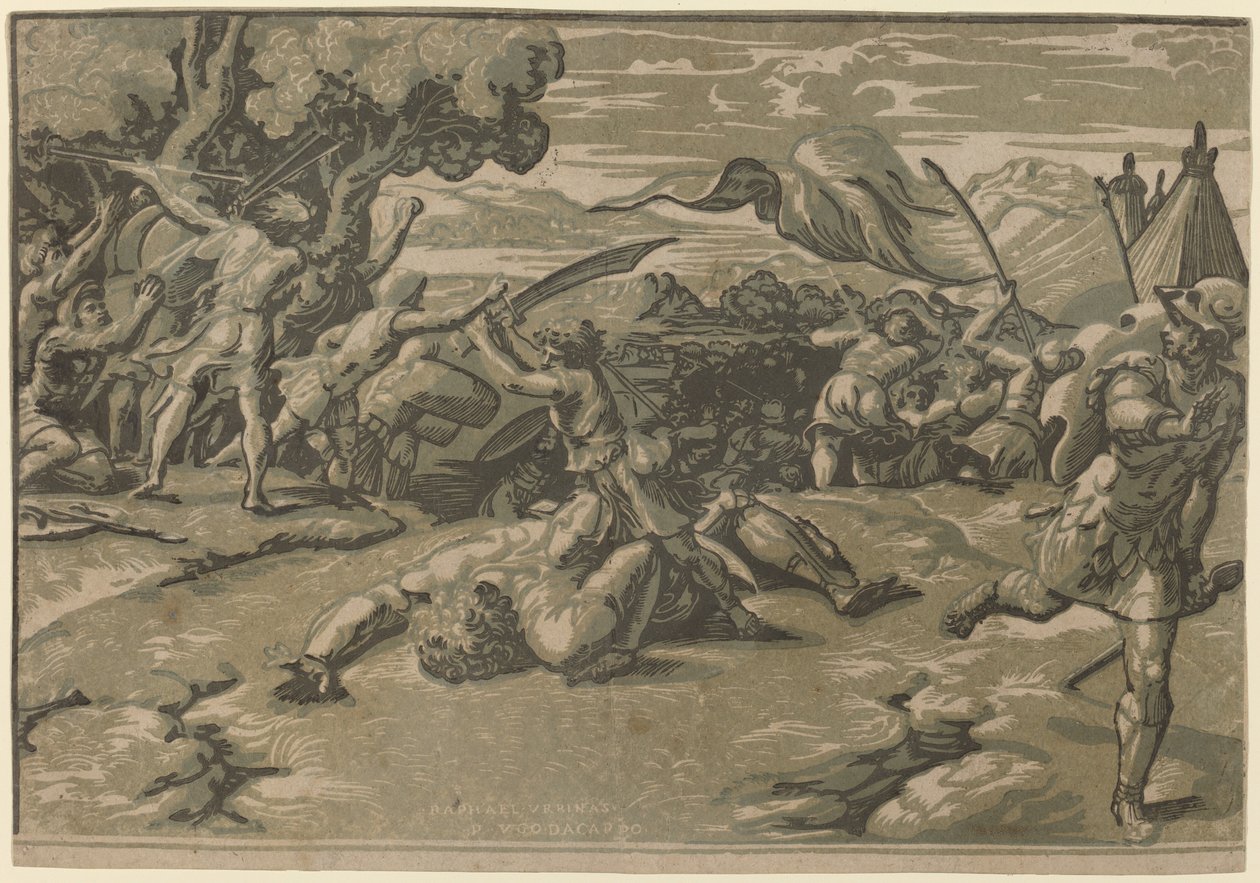 David dræber Goliat af Ugo da Carpi after Raphael