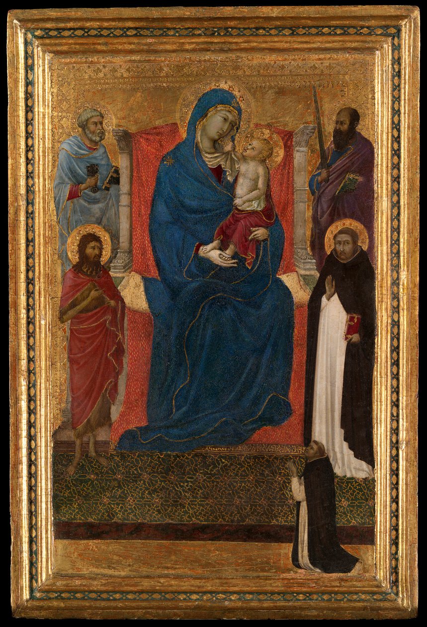 Jomfruen og barnet troner sammen med helgenerne Peter, Paulus, Johannes Døberen og Dominikus og en dominikansk supplikant af Ugolino di Nerio