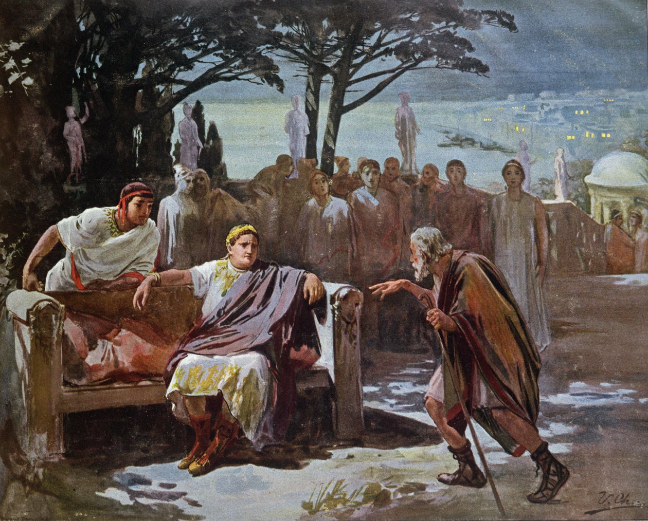 Chilon anklager de kristne for at starte ilden i Rom, illustration fra 