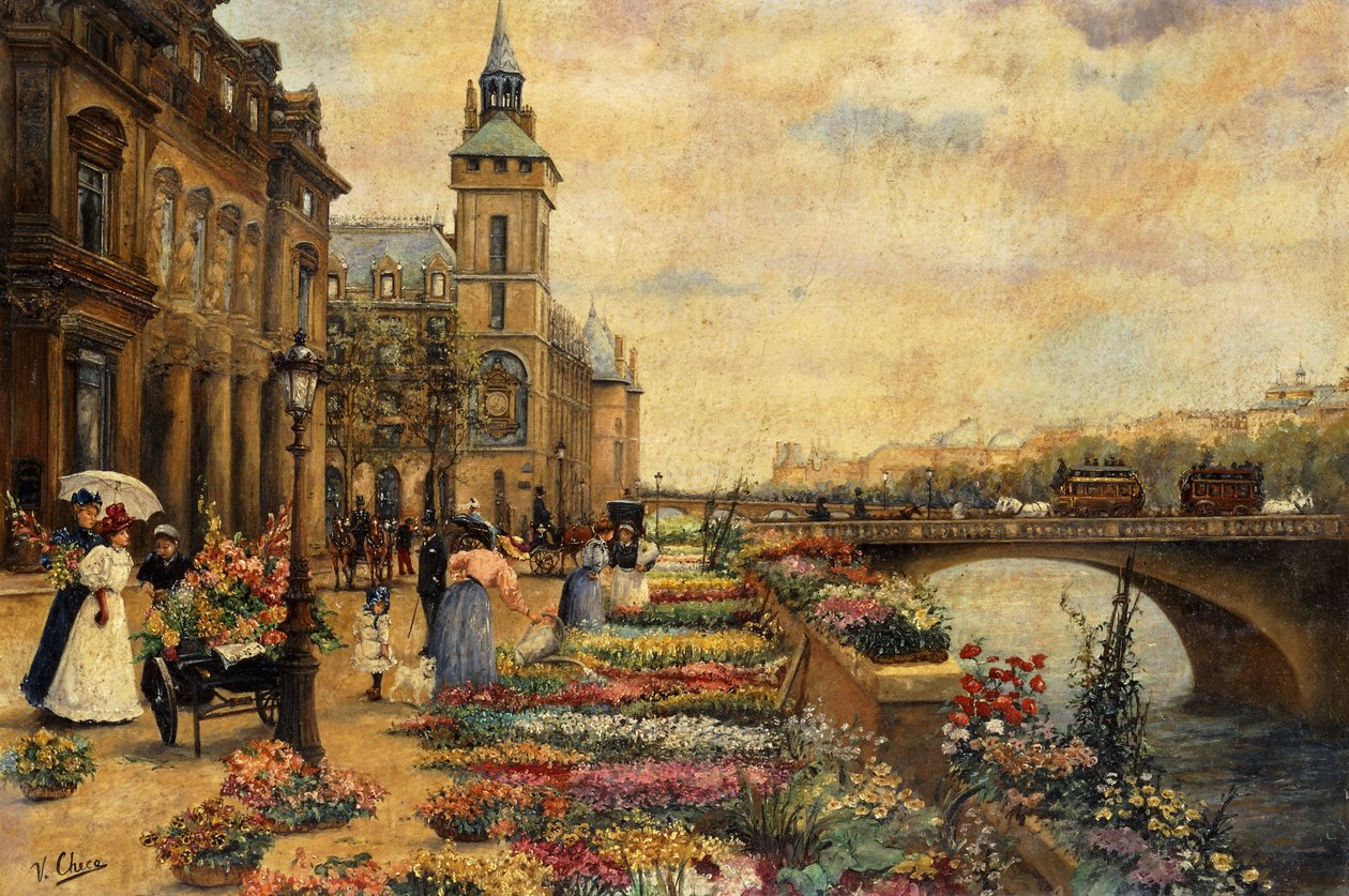 Et blomstermarked på Seinen, af Ulpiano Checa y Sanz
