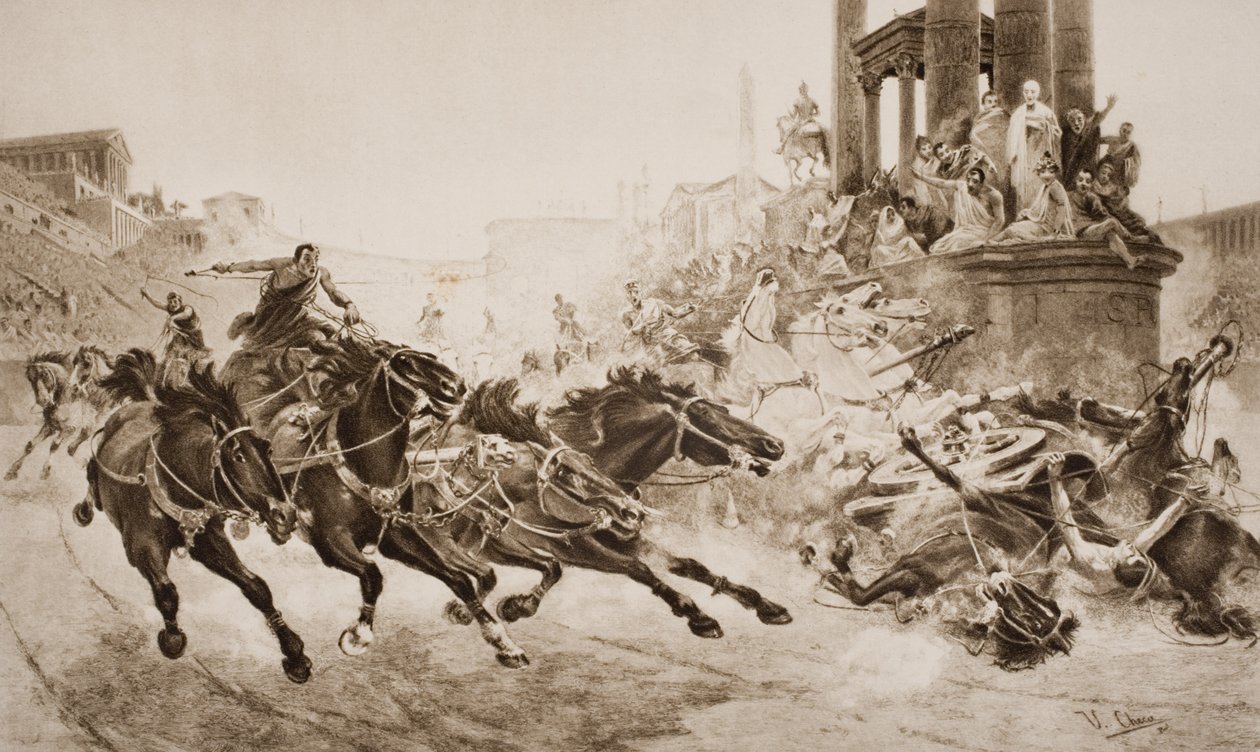 A Roman Chariot Race, illustration fra 