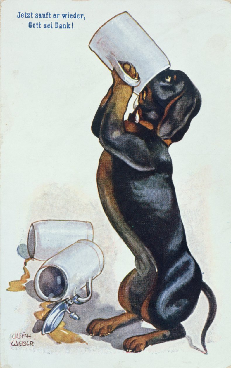 En gravhund der drikker øl, ca. 1900 af Ulrich Weber