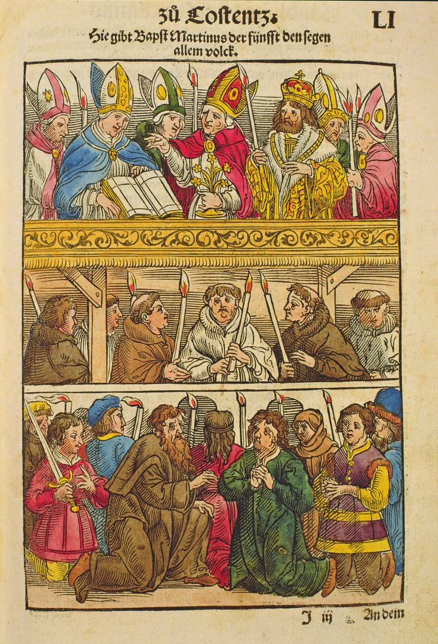 Martin V bliver valgt til pave og velsigner folket ved koncilet i Konstanz, 1417, fra 