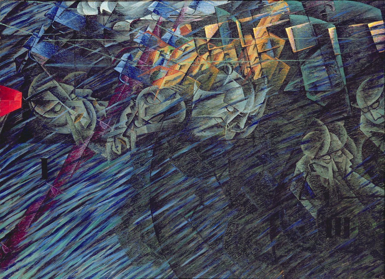 Sindetilstande: Dem der går, 1911 af Umberto Boccioni