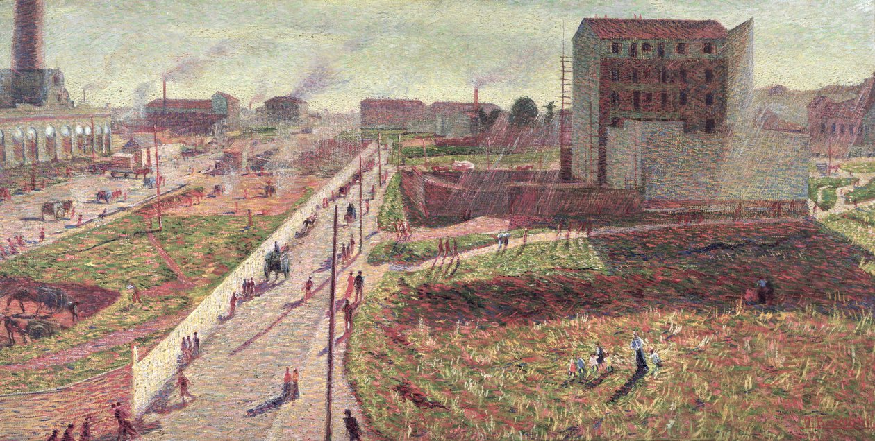 Workshops i Porta Romana, 1909 af Umberto Boccioni