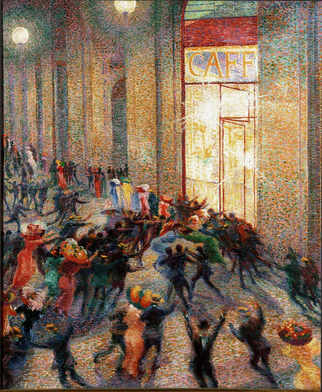 En kamp i arkaden af Umberto Boccioni