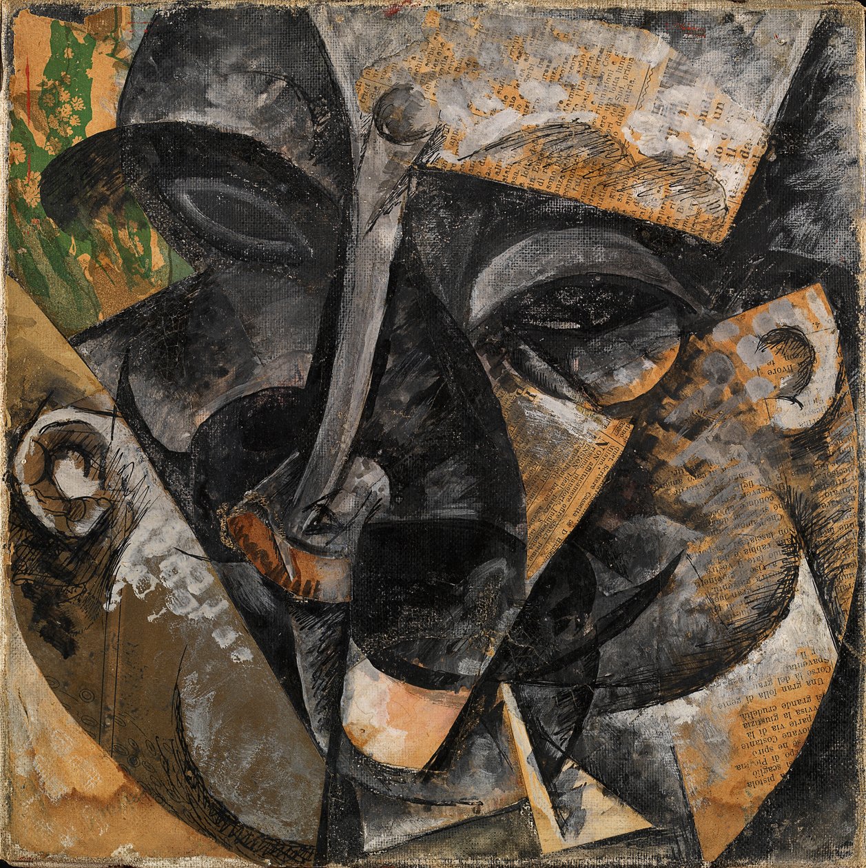 Dynamik i en mands hoved eller Komposition af en kvindes hoved eller Nedbrydning af et menneskehoved eller Linjer styrker en mands hoved (Dinamismo di una testa di uomo), af Umberto Boccioni af Umberto Boccioni