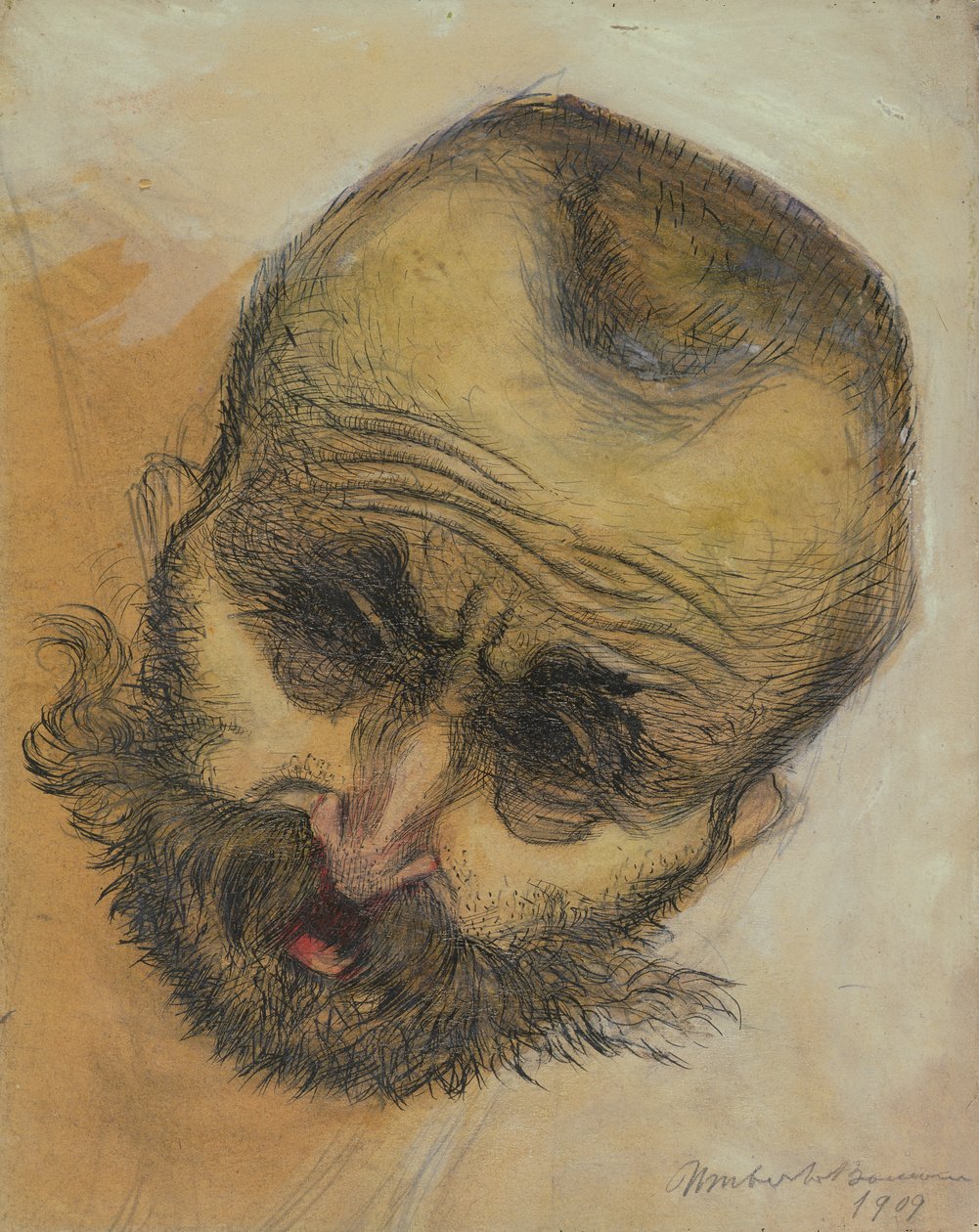 Head Study, 1909 (pen og blækvask) af Umberto Boccioni