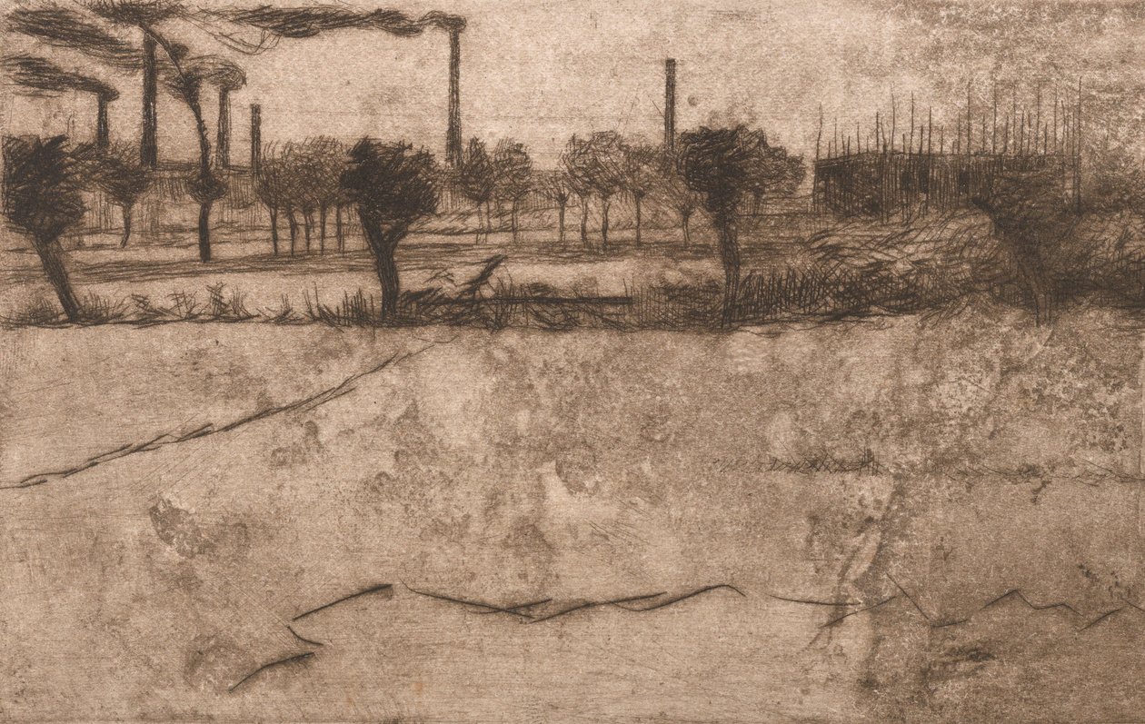 Landskab med industrianlæg, 1909. af Umberto Boccioni