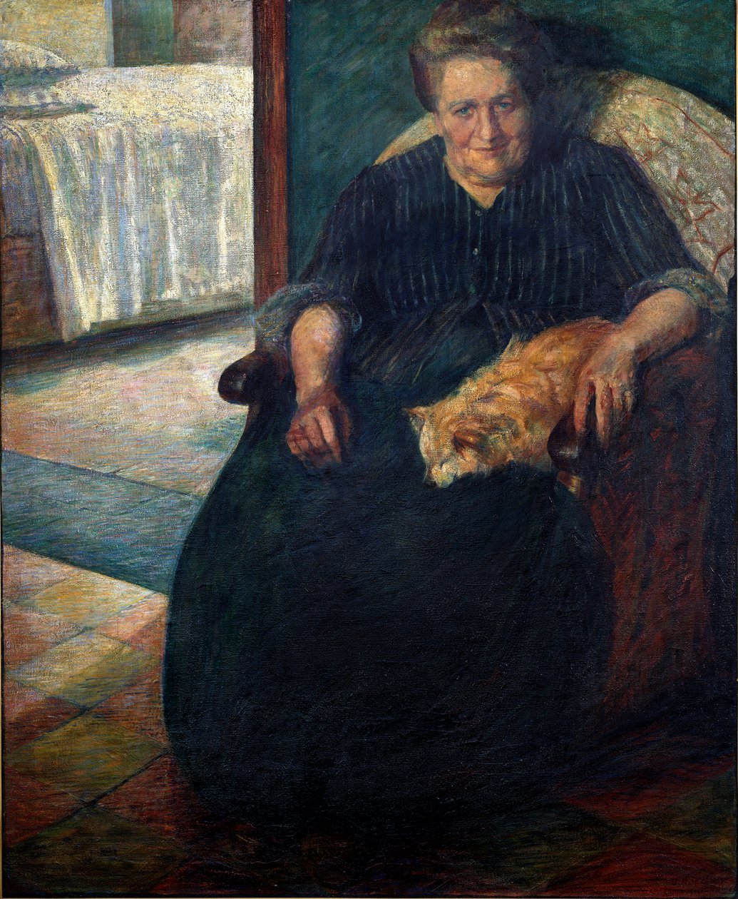 Madame Virginie (La signora Virginia) Portræt af en korpulent kvinde, der sidder med sin kat på knæ. Maleri af Umberto Boccioni (1882-1916) 1905 søn. 140x115,5 cm Milano, Museo del Novecento af Umberto Boccioni