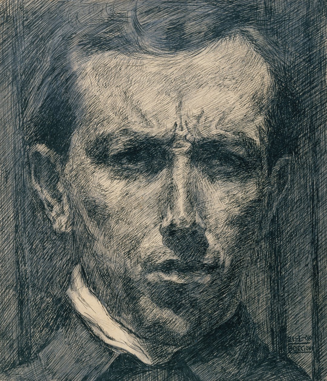 Selvportræt, 1910 (blæk, vask og grafit på papir) af Umberto Boccioni