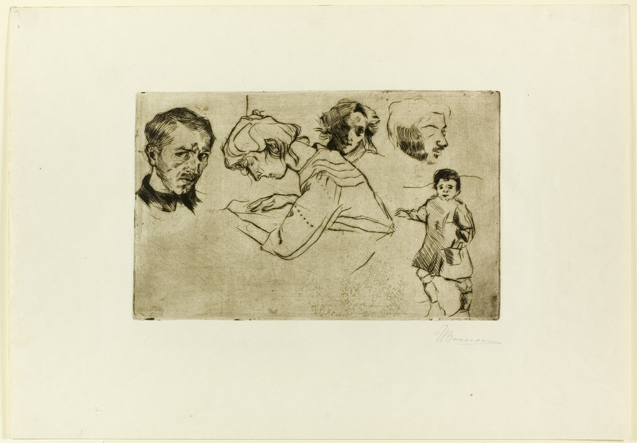 Skitser af fire hoveder og et barn af Umberto Boccioni