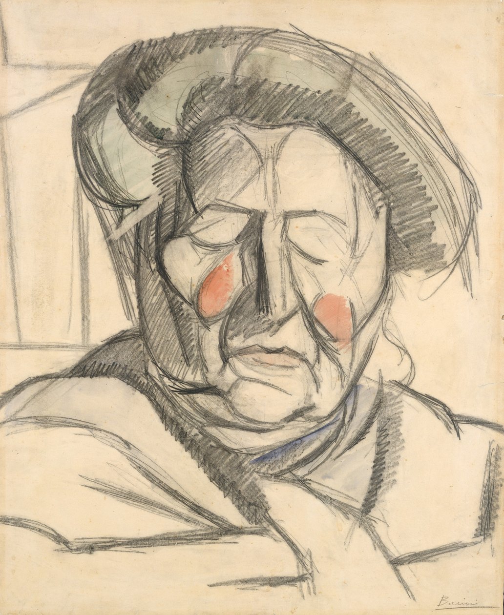 The Artists Mother, 1915 (grafit- og akvarelvaske på papir) af Umberto Boccioni