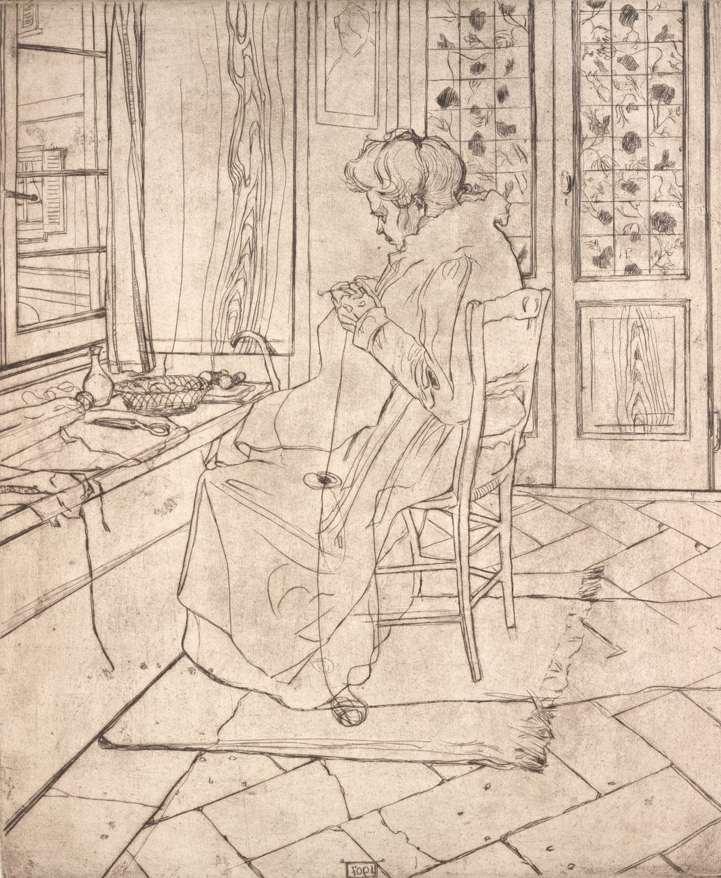 Kunstnerens mor hækler, 1907. af Umberto Boccioni