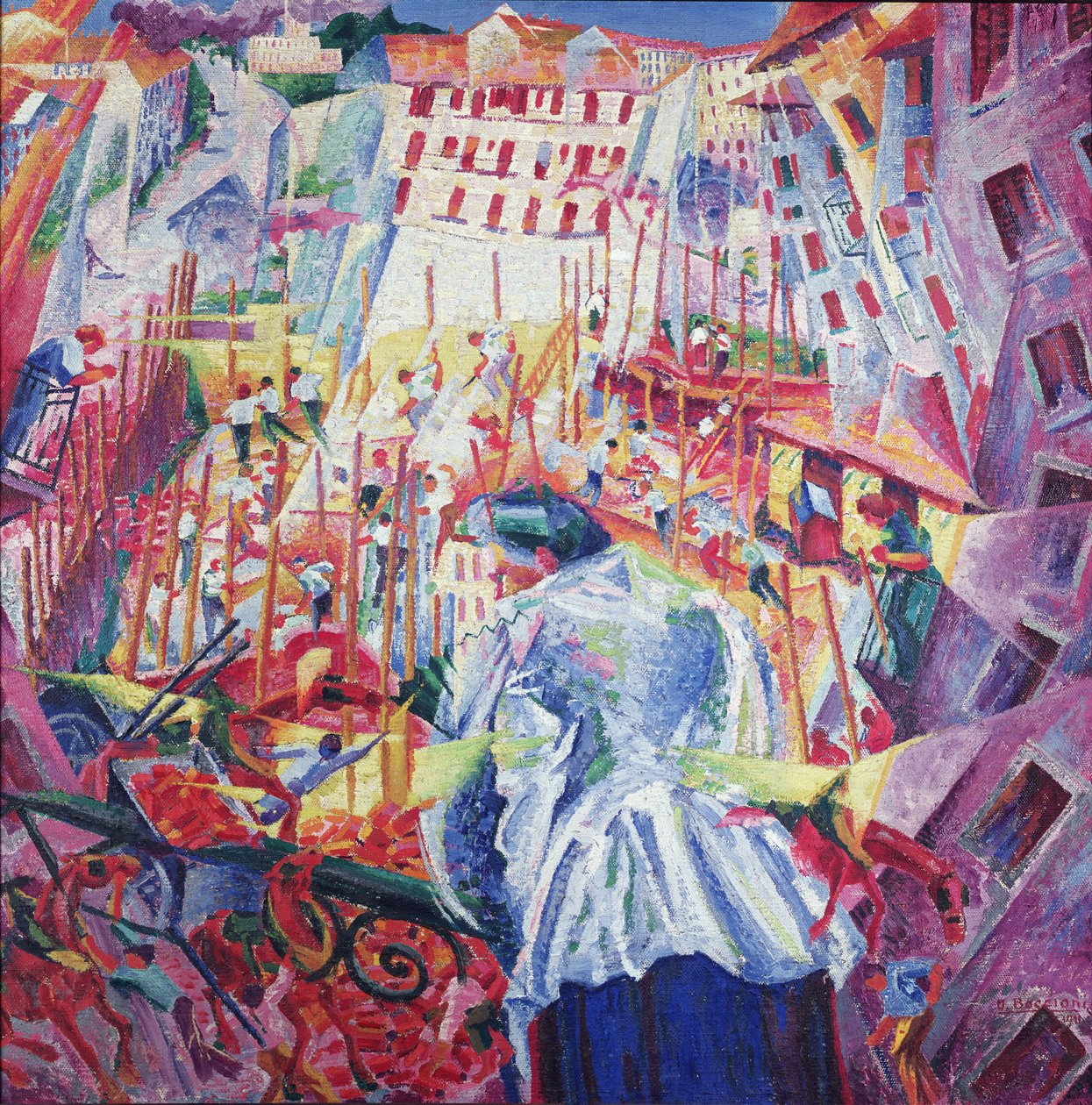 Gaden kommer ind i huset, 1911 af Umberto Boccioni