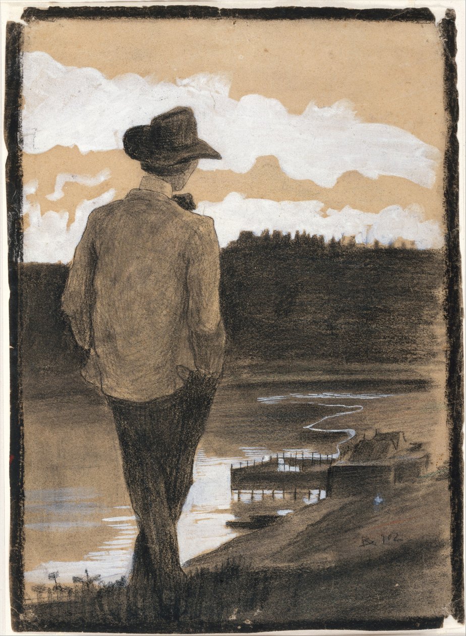 Ung mand på en flodbred (recto); studie af en wagnersk scene (verso) af Umberto Boccioni