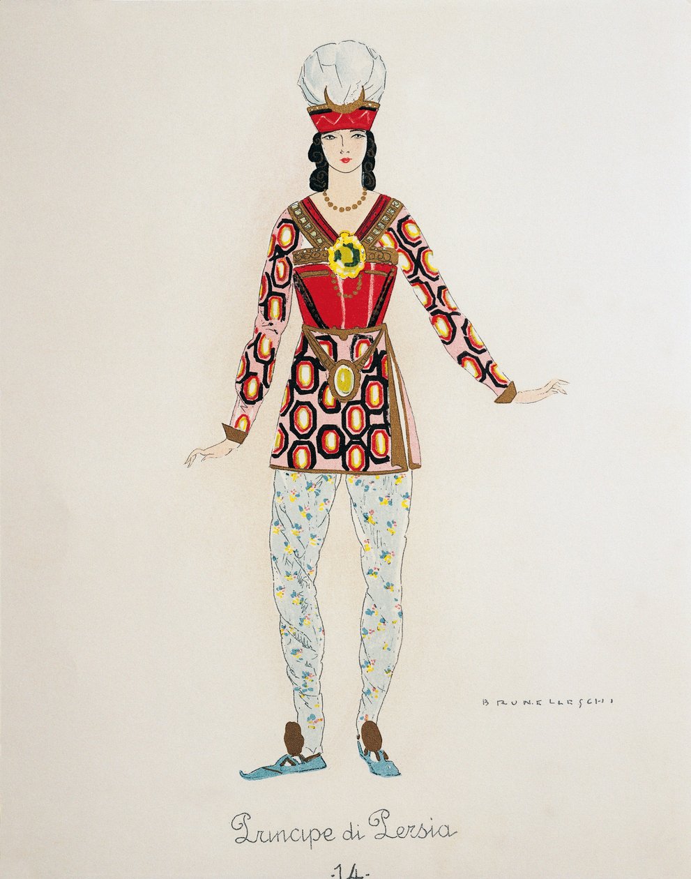 Kostume til Prinsen af Persien fra Turandot af Giacomo Puccini, skitse af Umberto Brunelleschi (1879-1949) til den første opførelse af operaen i Teatro alla Scala i Milano, 25. april af Umberto Brunelleschi