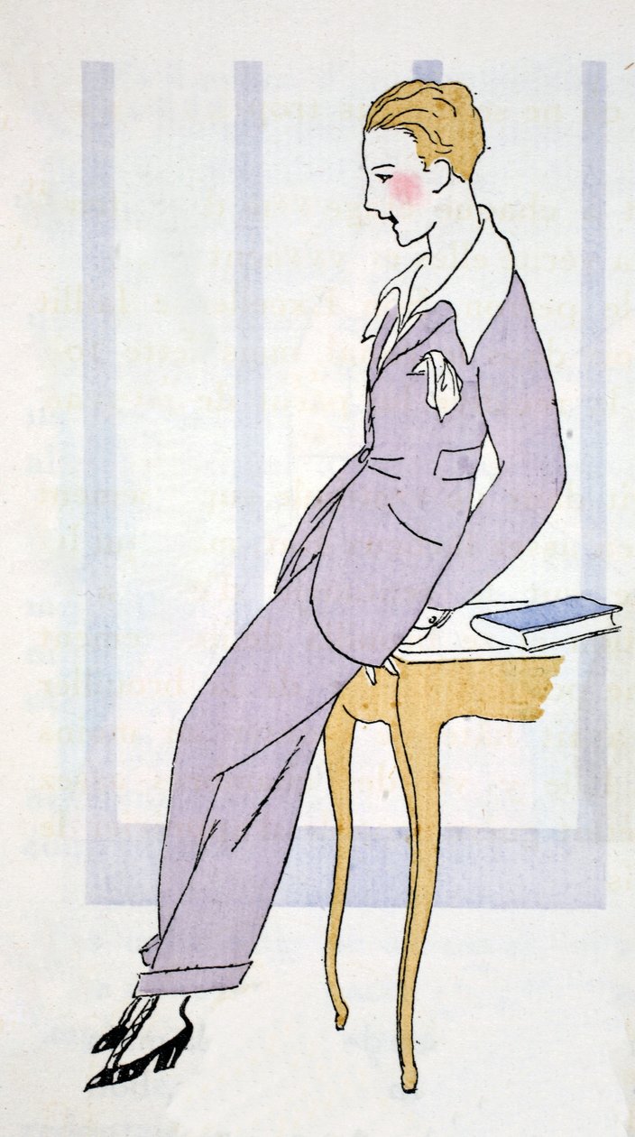 Elegant i buksedragt i Venedig (pochoir print) af Umberto Brunelleschi