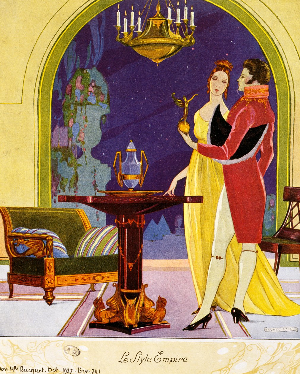 Empirestil scene, teatralske omgivelser, akvarel af Umberto Brunelleschi