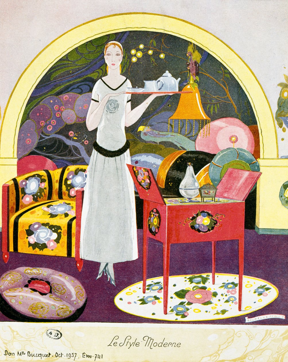 Scene i moderne stil, teatralske omgivelser, akvarel af Umberto Brunelleschi