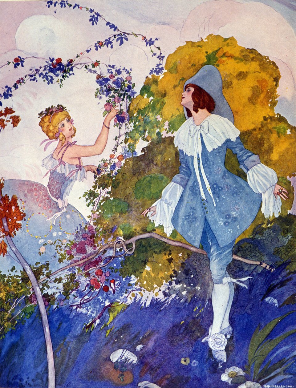 Prince Charming and the Girl Illustration af Umberto Brunelleschi (1879-1949) 20. århundrede af Umberto Brunelleschi