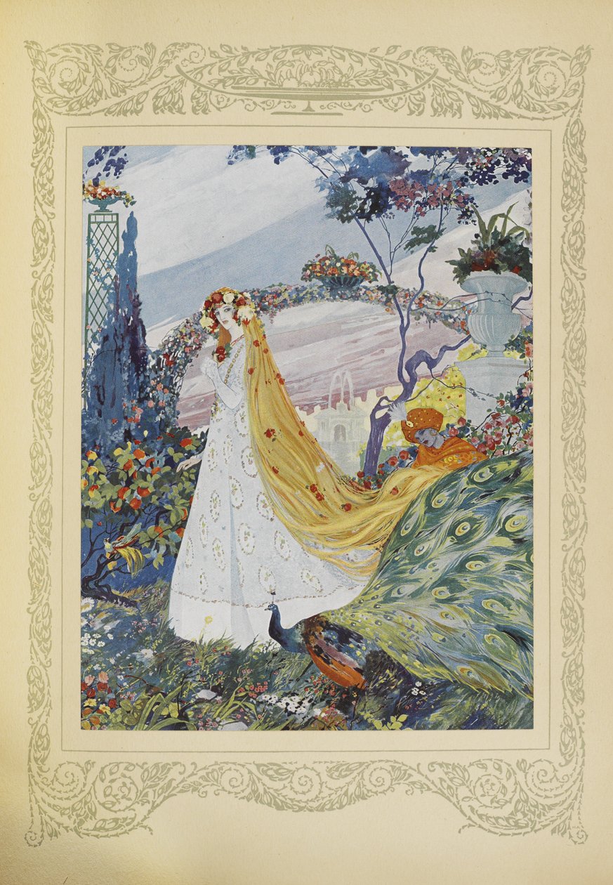 She would always cover her curly hair with a crown of flowers on her head, illustration from 