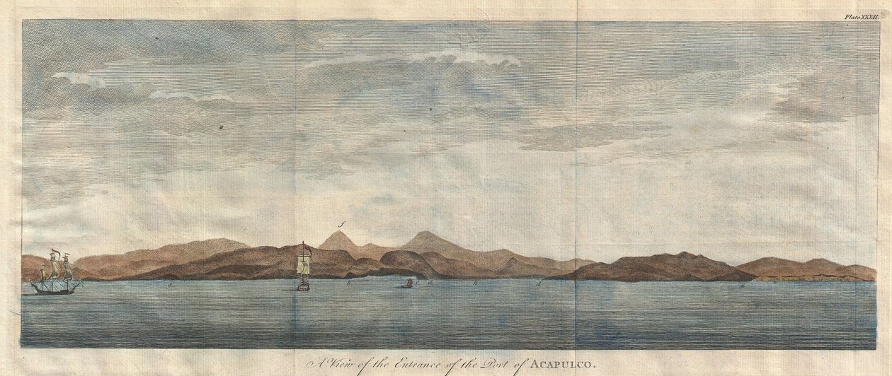 En udsigt over indgangen til havnen i Acapulco af Unbekannt Unbekannt