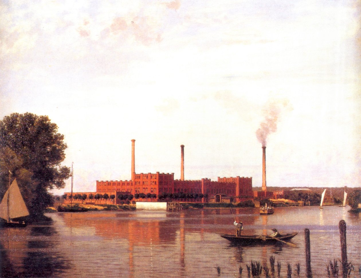 Berlin - vaskeri og farveri Spindler ved floden Spree nær Köpenick, maleri af en ukendt kunstner 1881 af Unbekannt Unbekannt
