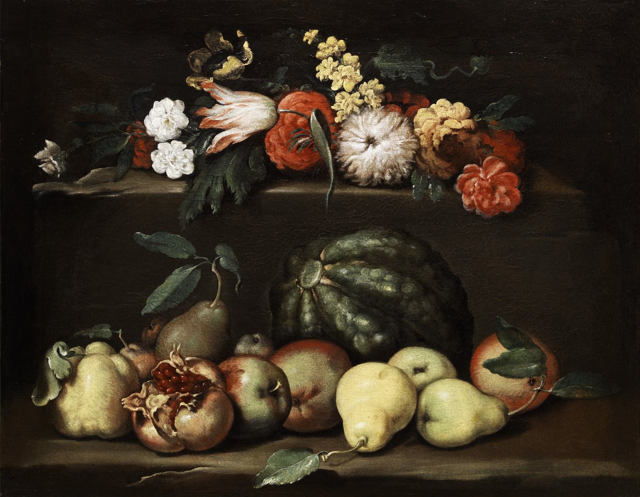 Stilleben med blomster og frugter af Unbekannt Unbekannt